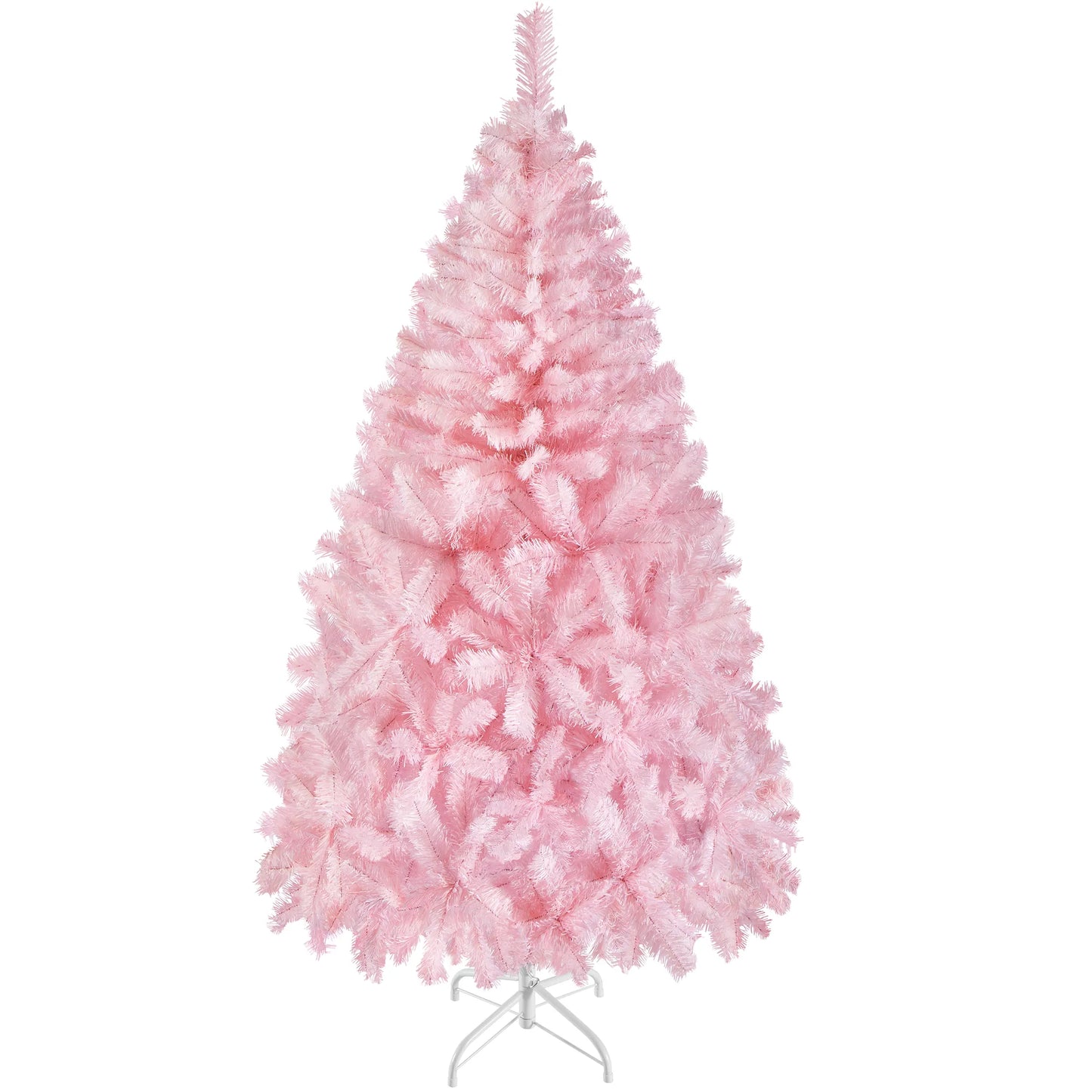 Yaheetech Kunstkerstboom Roze – 110 x 110 x 183 cm – Voorzien Van 598 Takpunten En Inklapbare Metalen Voet En Beschermende Gummikappen – Voor Woonkamer En Feestdagen – Roze PVC En Metaal
