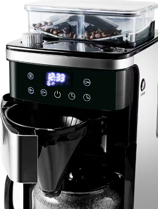 Hanseatic Koffiemachine met Molen HCMG105015SD - Zwart/Zilver - 21 x 31 x 42 cm - 1,5L, 12 Kopjes