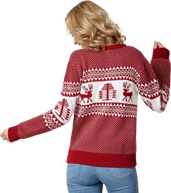 Dressforfun Kersttrui Winterwonderland rood-wit voor vrouwen S - verkleedkleding kostuum halloween verkleden feestkleding carnavalskleding carnaval feestkledij partykleding - 303355