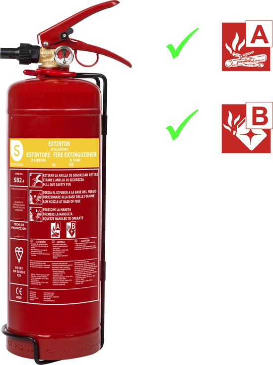 Smartwares 2L Brandblusser FEX-15222 - SB2.4 - Schuimblusser - Inclusief bevestigingsmateriaal