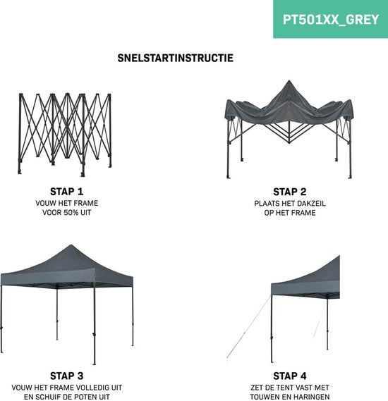 VONROC Partytent - 3x3 m – Premium easy-up Partytent - Modulair Ontwerp – Opvouwbaar – Waterdicht – Stalen Frame - 50+ UV Bescherming - Incl. Opbergtas - Grey