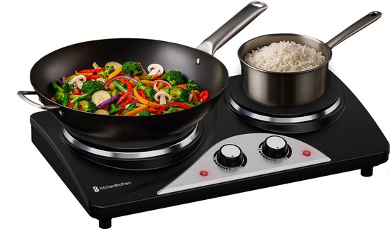 KitchenBrothers Elektrische Kookplaat - 2 Pits - Vrijstaand - 7 temperatuurstanden - 1500W + 1000W - Zwart
