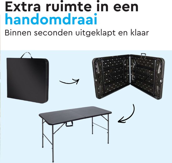 BRASQ Inklapbare Vouwtafel Zwart - 120x60x74cm - Campingtafel - Klaptafel - Inklapbaar - Weerbestendig