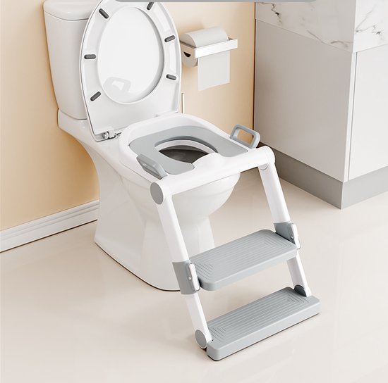 WC Verkleiner met Trapje - Toilettrainer met Opstapje - Potje peuter - 1 tot 10 Jaar - Maximaal draagvermogen 75 kg - Opvouwbaar - grijs