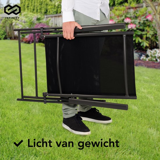 Infinity Goods Tuinstoel - 2 Stuks - 7 Verstelbare Standen - Inklapbaar - Tuin of Balkon - Weerbestendig - Textileen - Zwart