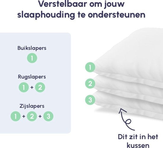 Calmzy Verstelbaar kussen - hoofdkussens slaapkamer- hoofdkussen nekklachten - hoofdkussen 50x60 - hoofdkussen zijslaper