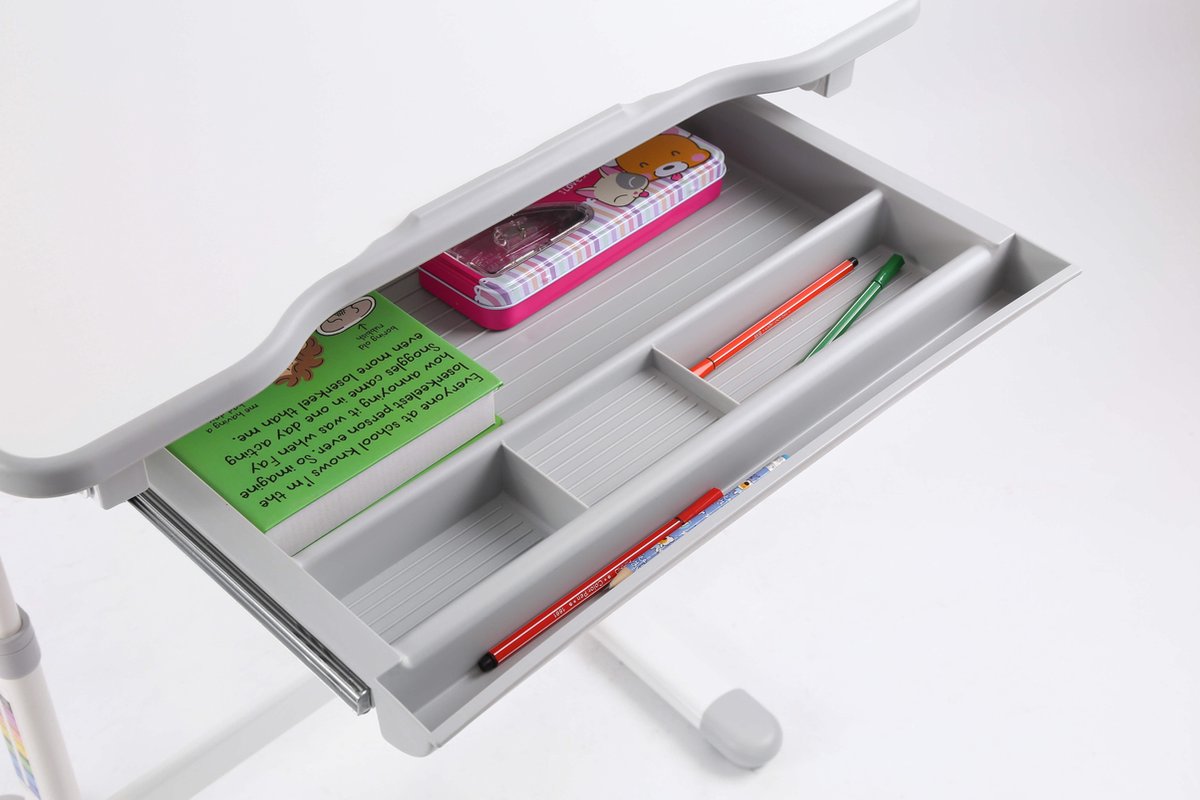 VDD Gaming Kinderbureau met Bureaustoel Hoogte Verstelbaar Grijs/Wit – Kantelbaar Blad – 66 x 47 x 54–76 cm