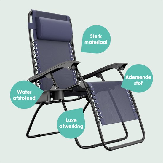 LifeGoods Opvouwbare Tuinstoelen - 2 Stuks - Ligstoel Tuin - 30°-90° Verstelbaar - Metaal - Blauw