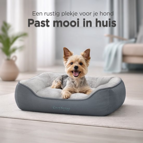 CozySense® Orthopedisch Hondenkussen 60x42 cm Maat S - Waterdicht & Wasbaar - Benchkussen en Hondenbed - Ultra Zachte Sherpa Stof - Grijs & Antraciet