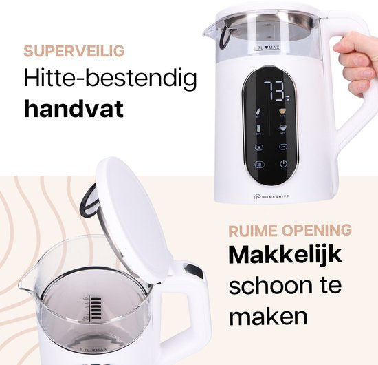 HomeShift® Waterkoker met Temperatuurregeling - Warmhoudfunctie - Dubbelwandig - Elektrisch - 1,7 Liter - 2200W - Wit