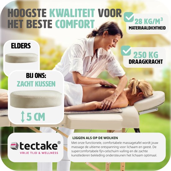 2 zones mobiele massagetafel beige - 5cm + draagtas - 401462