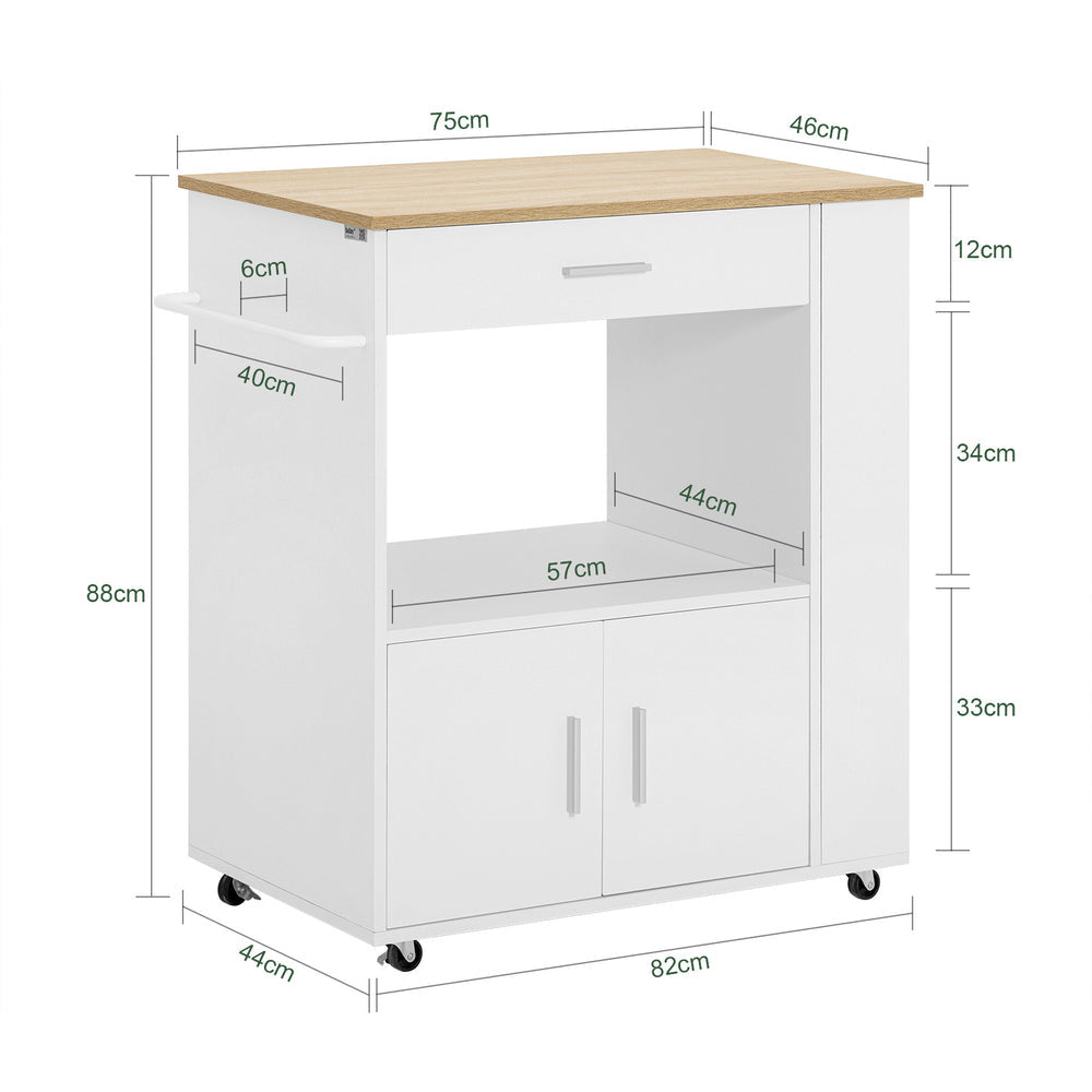 SoBuy Keukenwagen met 1 lade, 2 deuren & 3 opbergplanken - Max. 75KG - 75 x 46 x 83 cm - Wit