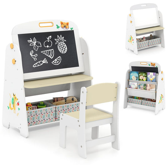 Coast Kindertafelset met Stoel - 4-in-1 ontwerp - Boekenrek en opbergruimte - Natuur