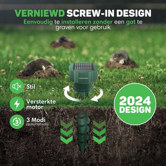 Vulpes Goods® Verjager - Mollenverjager - 4 Stuks - Muizenverjager - Mollenbestrijding - Werkt op zonne-energie - Waterdicht - Diervriendelijk - PRO V2