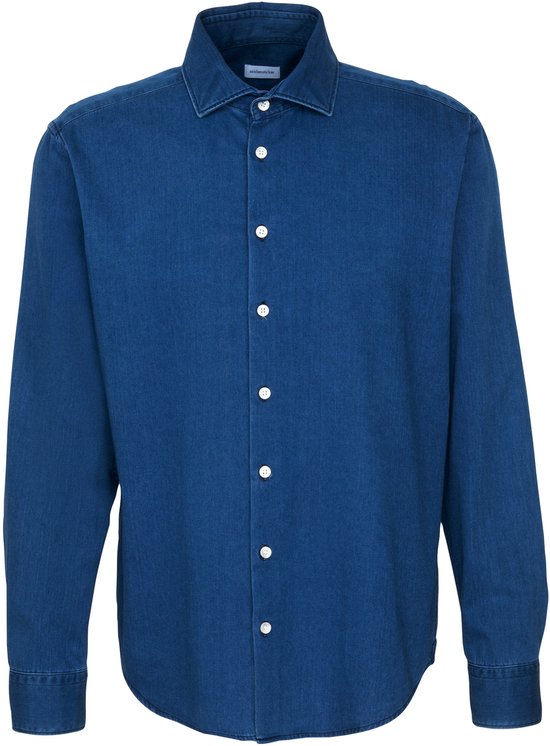 Seidensticker regular fit overhemd - twill - blauw - Strijkvrij - Boordmaat: 42