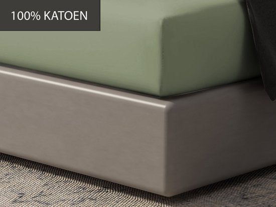 DoubleDry Hoeslaken 100% Natuurlijk Katoen - Tweepersoons 180x200 cm - Zacht & Ademend - Rondom Elastiek - Oud Groen