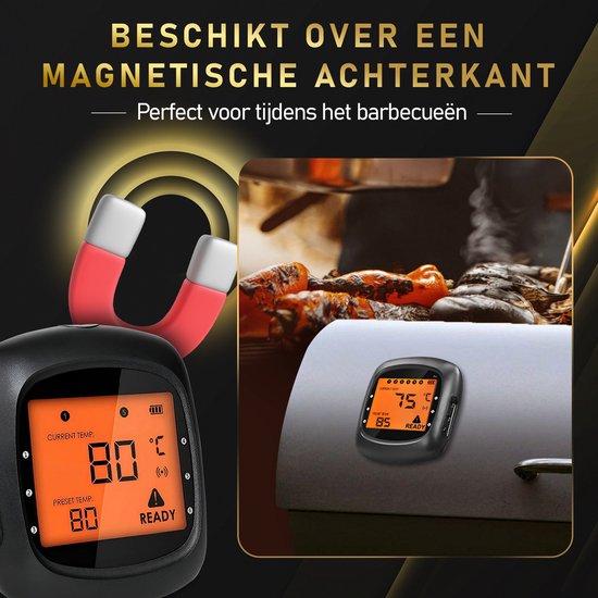 MostEssential PRO-3 Digitale Vleesthermometer - BBQ Thermometer - Draadloos met App - Bluetooth 5.0 - 100M Bereik - Inclusief 3 Meetsondes & Luxe Opberghoes