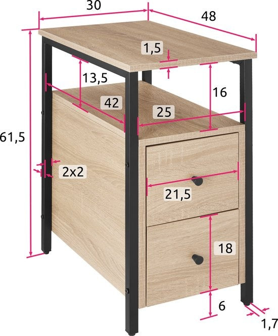 tectake - Nachtkastje bijzettafel Tullamore - 49,5x30x61,5cm - industrieel - lichtbruin - 404729