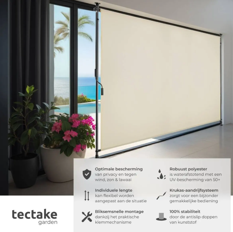 tectake Zonnescherm Taija - Klemzonwering met Zwengel - 200 x 310 cm - UV50+ - Beige