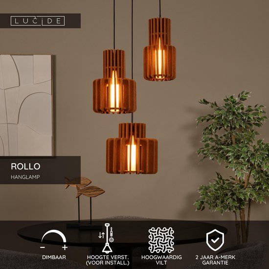 Lucide ROLLO - Hanglamp - 3xE27 - Terracotta - Japandi