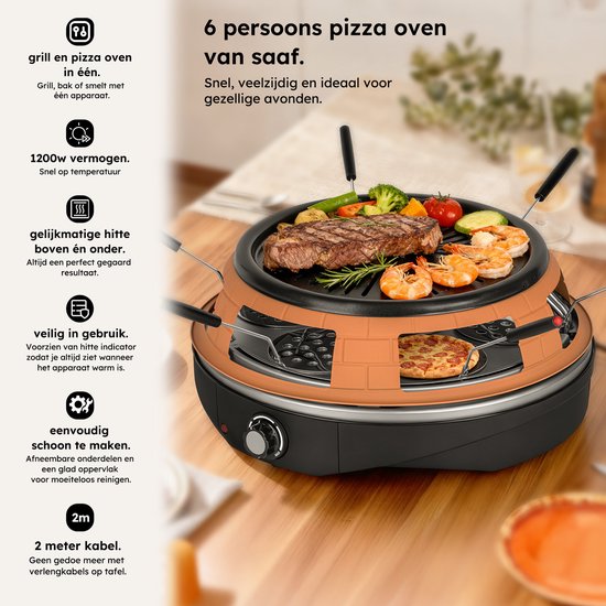 Pizzaoven – Grill en Pizzaoven in Eén – Pizza Gourmet – Pizzaoven – Gourmetstel – Gourmet – Tot 300°C – Extra lange 2 meter Kabel – Grillplaat – Saaf
