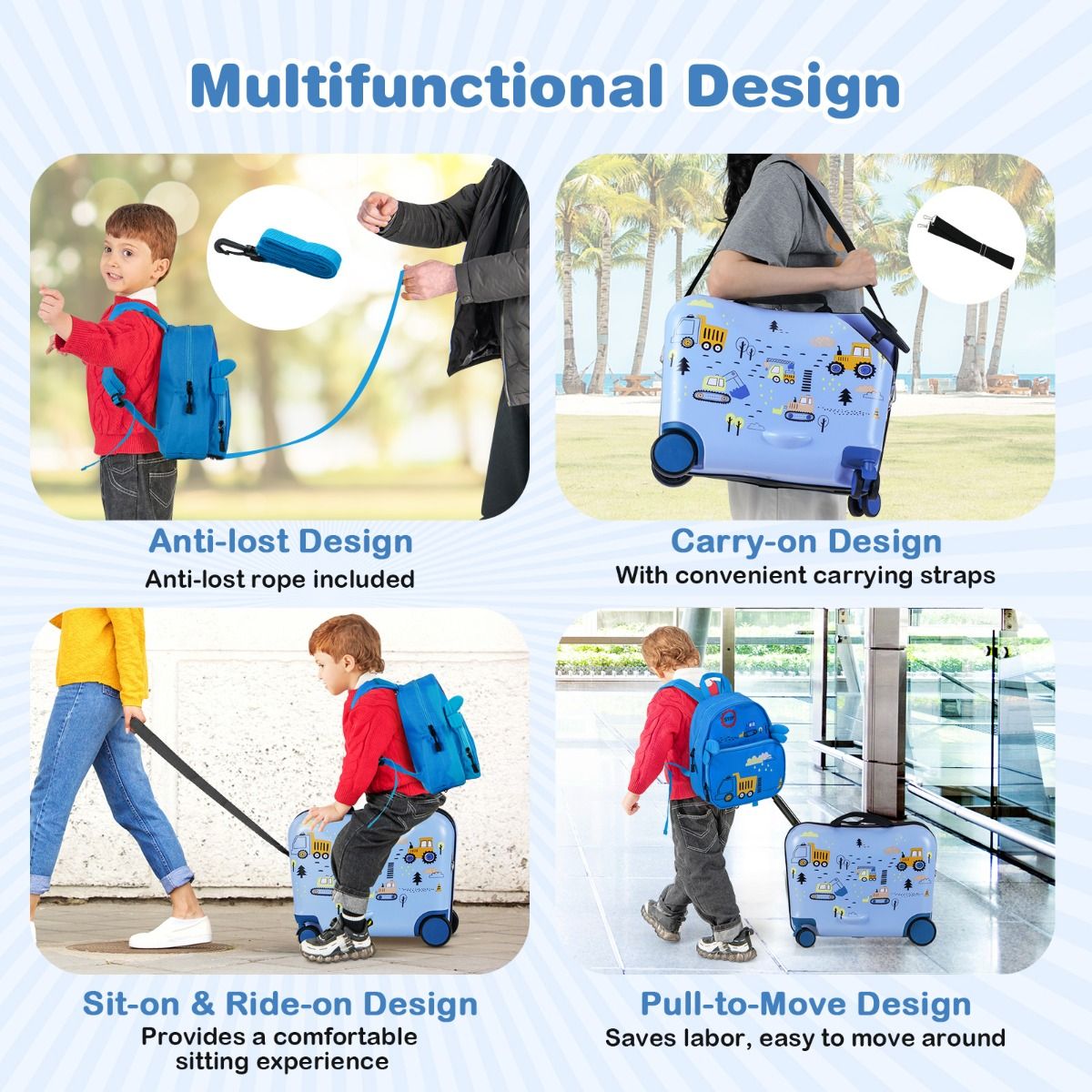 Coast Kinderkofferset - Zitkoffer en Rugzak - Multifunctioneel - Graafmachine Motief