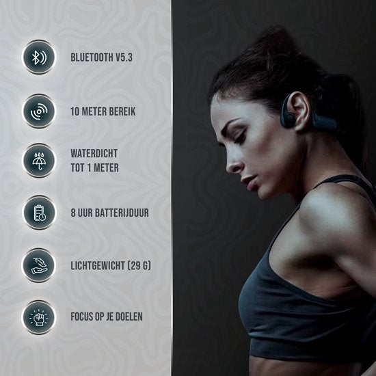 Tech Essentials Wave - Sport Oordopjes - Draadloos - Open Ear - IPX7 - Bone Conduction Hoofdtelefoon - Koptelefoon - Hardloop - Bluetooth