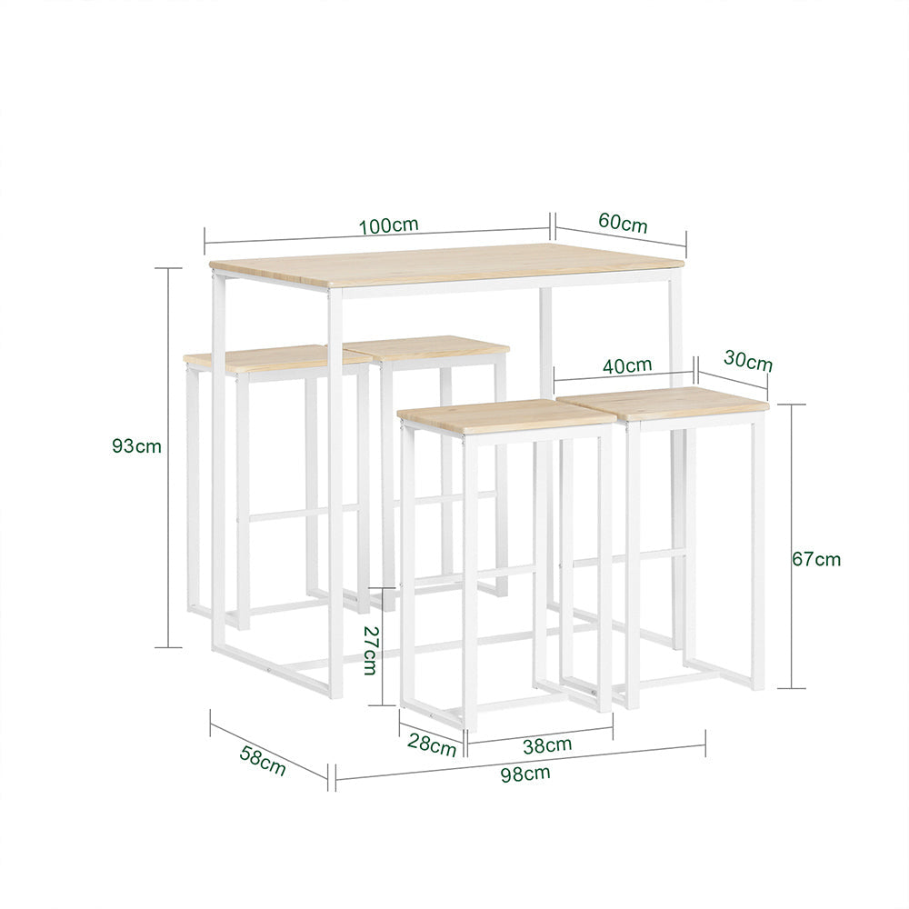 SoBuy Bartafel + 4 Krukken  - Modern - max. 120 kg - Wit / Bruin