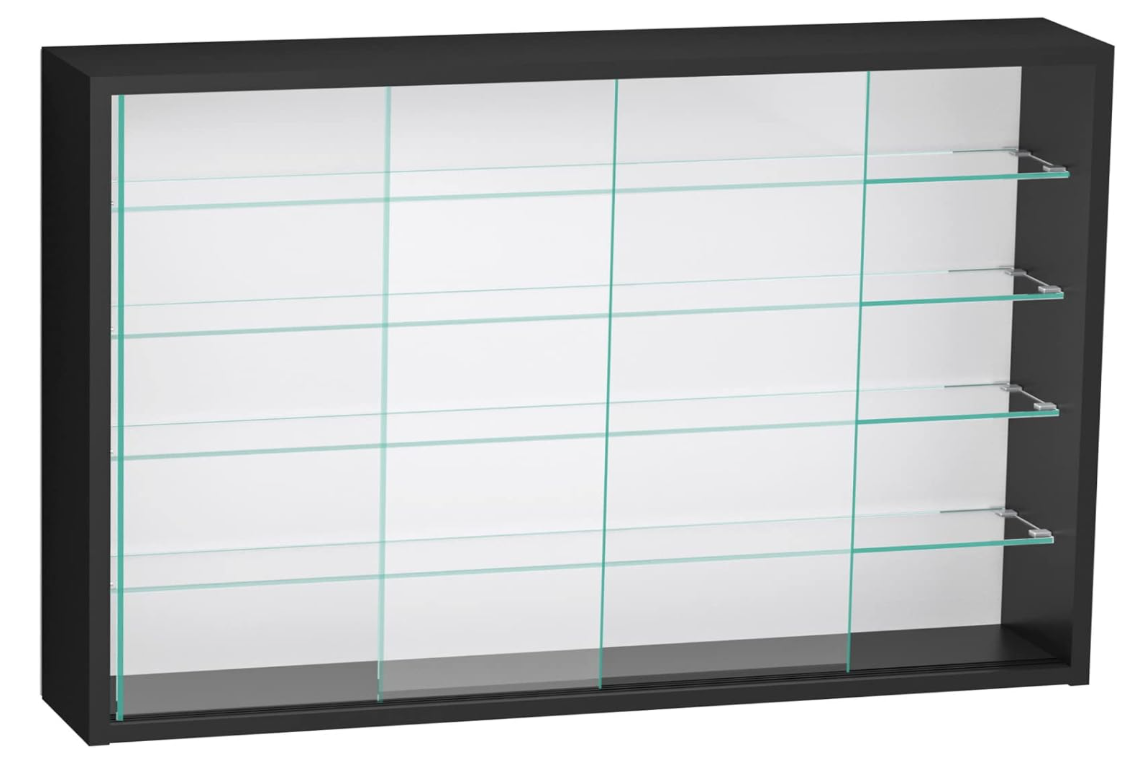 VDD Vitrine - Wandvitrine met Schuifdeuren - 75 x 55 x 14 cm - Zwart