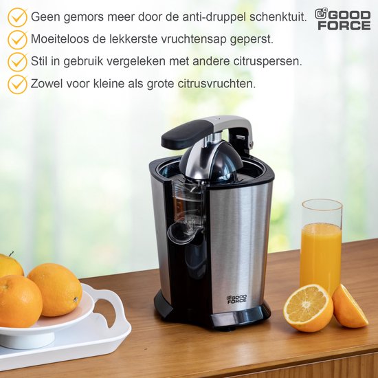 GoodForce Citruspers - Elektrische Sinaasappelpers - Fruitpers - Citroenpers - Rvs - Pershendel