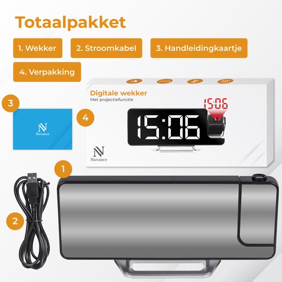 Nuvance Digitale Wekker met Projectie - Digitale Klok Slaapkamer - Snooze Functie - Wekkers Digitaal - Alarmklok