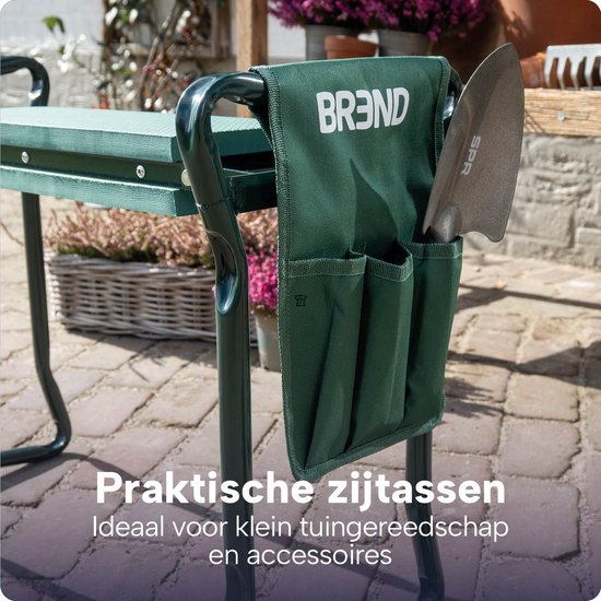 Inklapbaar Tuinkrukje met Kniesteun - EVA-schuim – Tot 150 KG - Stalen Frame met Gereedschapstassen – Zitten en Knielen - BREND BR-2252