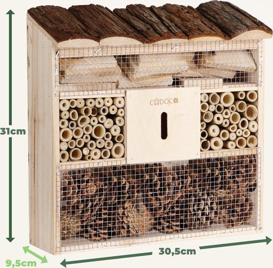 CADOCA Insectenhotel Set van 2 - Schorsdak Hout - 31x30,5x9,5cm