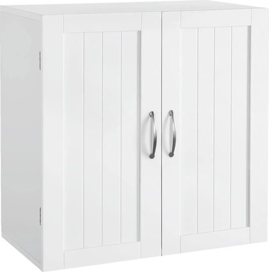 Yaheetech Wandkast Met 2 Deuren – Voorzien Van In Hoogte Verstelbare Planken En Metalen Beslag En Glad Oppervlak – Voor Badkamer Keuken En Slaapkamer – Wit E1 MDF – 59,5 x 31 x 59,5 cm