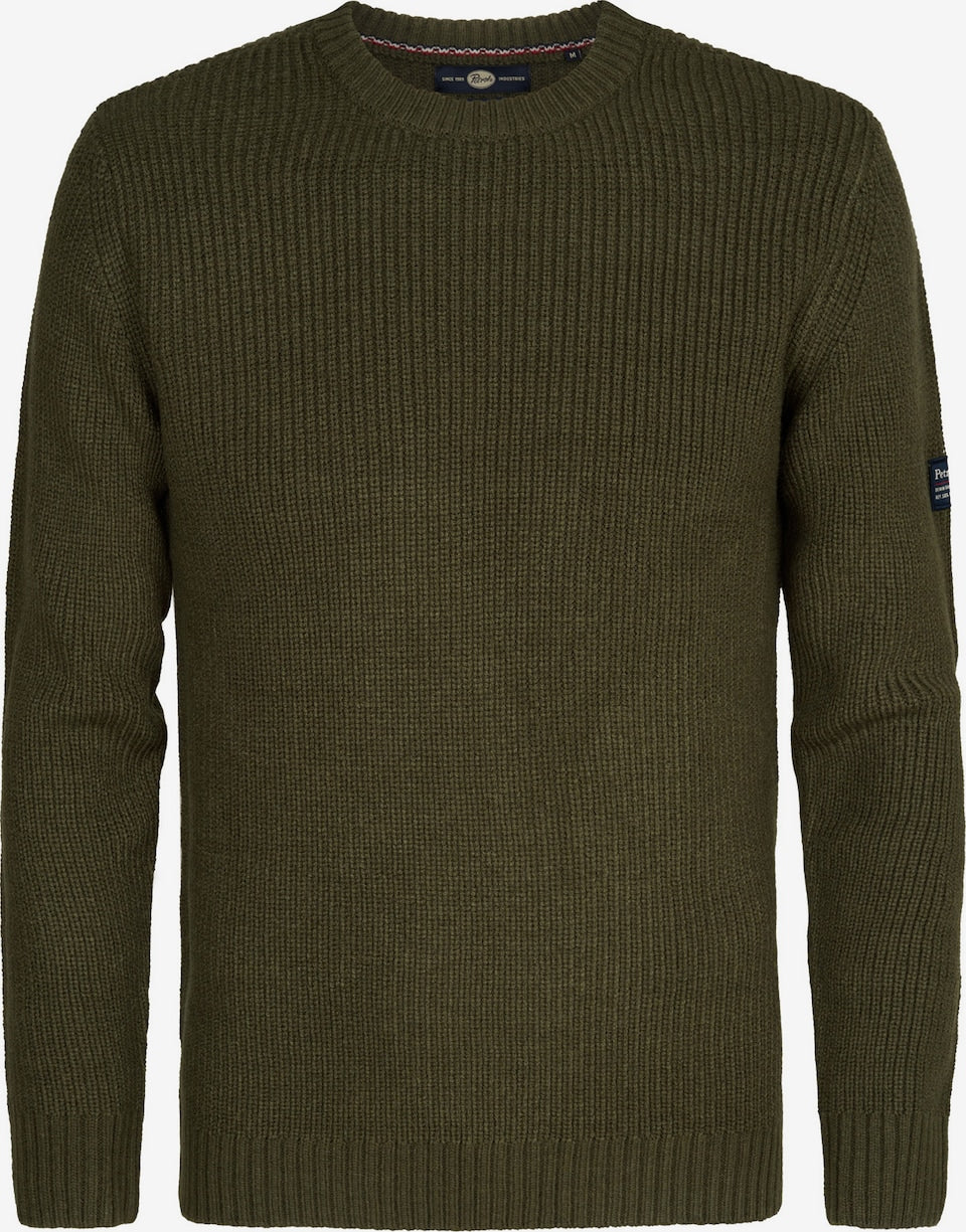 Petrol Gebreide Trui met Ronde Hals - Basic Design - maat XXL - Army Green