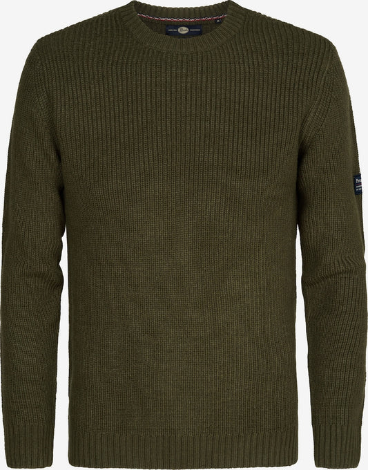 Petrol Gebreide Trui met Ronde Hals - Basic Design - maat XXL - Army Green