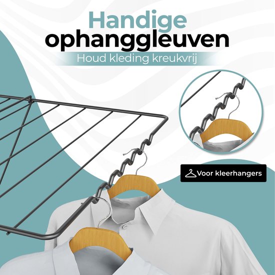 STAUS&BACH Droogrek 20m - Stevig - Inklapbaar Wasrek - Staand - Staal - Mat zwart - Aeriq Compact