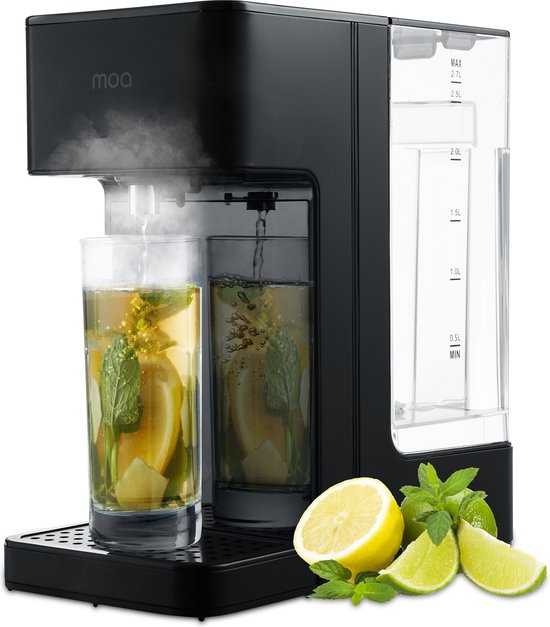 MOA Heetwaterdispenser 2,7L met Temperatuurregeling - Instant Waterkoker - BPA en PFAS Vrij - 45-100°C - Heetwatertap - Melkfunctie - BPA-vrij - RVS - Zwart