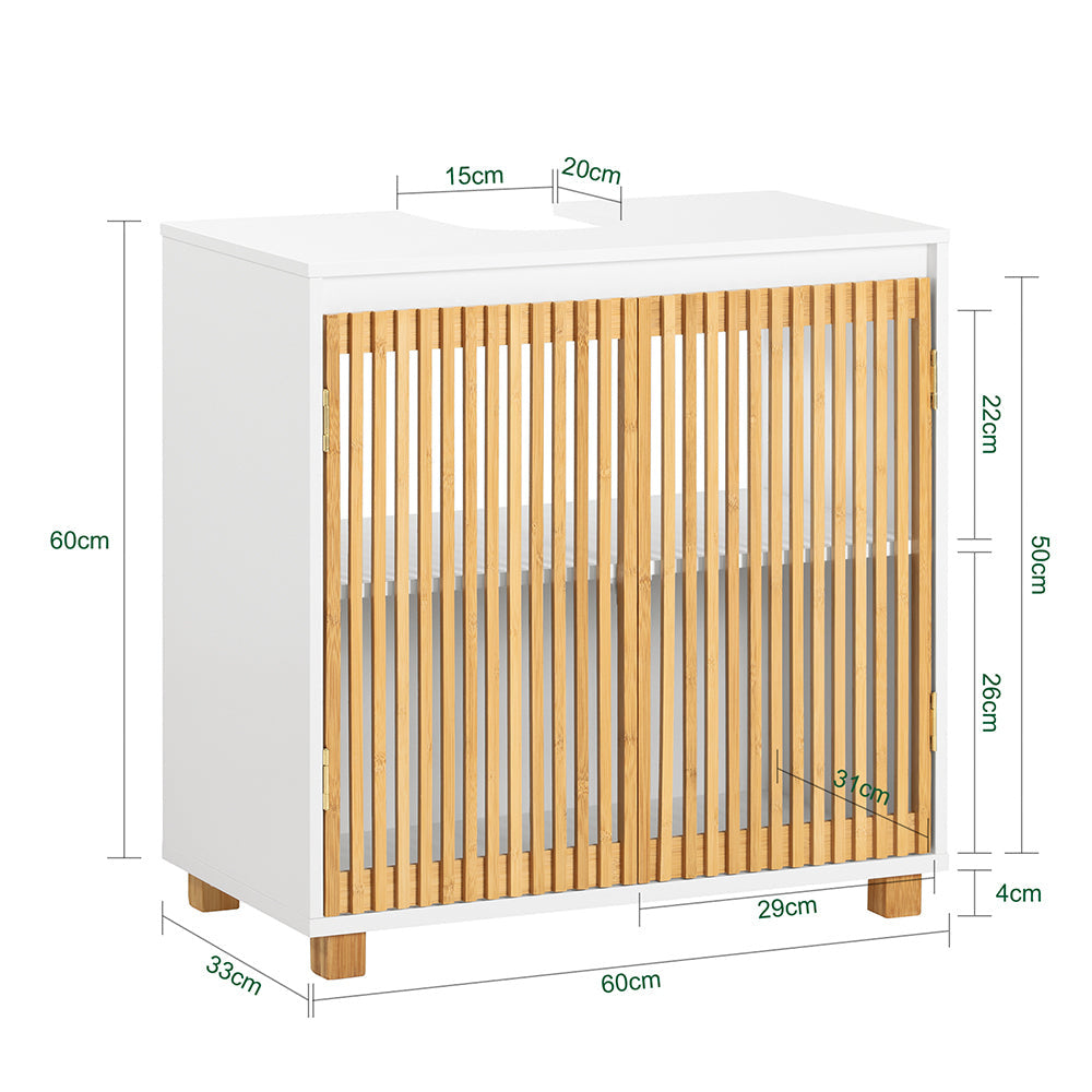 SoBuy BZR125-W Wastafel Onderkast - Wit - 2 Deuren - 60x33x60cm