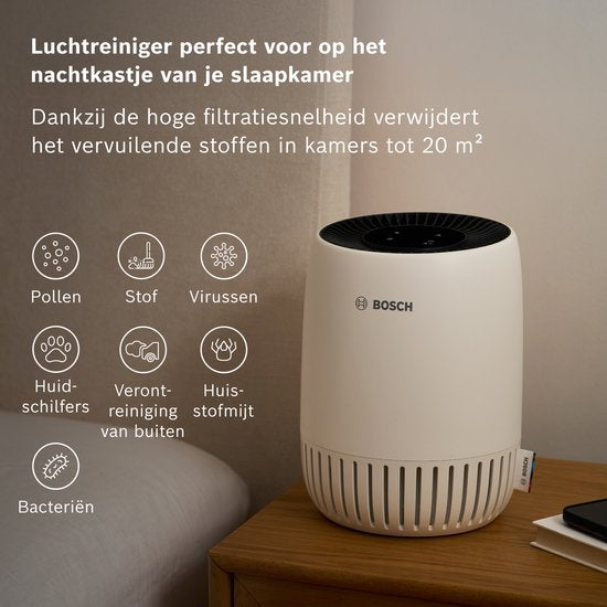 Bosch Air 500 Luchtreiniger – Verwijdert verontreinigingen - inclusief luchtfilter - stille modus – tot 23 m² – met USB-C-oplaadpoort