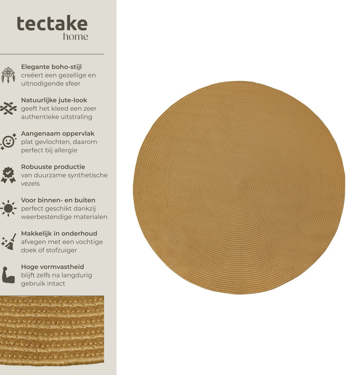 tectake® gevlochten vloerkleed Raya – Ø 160 cm – jute-look bruin