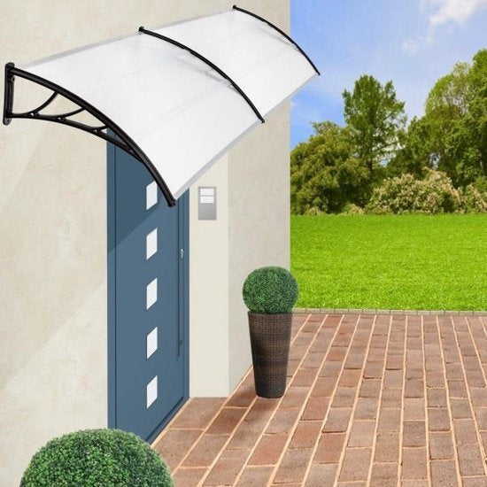 tectake Afdak voor deur – Weerbestendig & Lichtdoorlatend – 300 x 93 x 5 cm – Zwart/Transparant