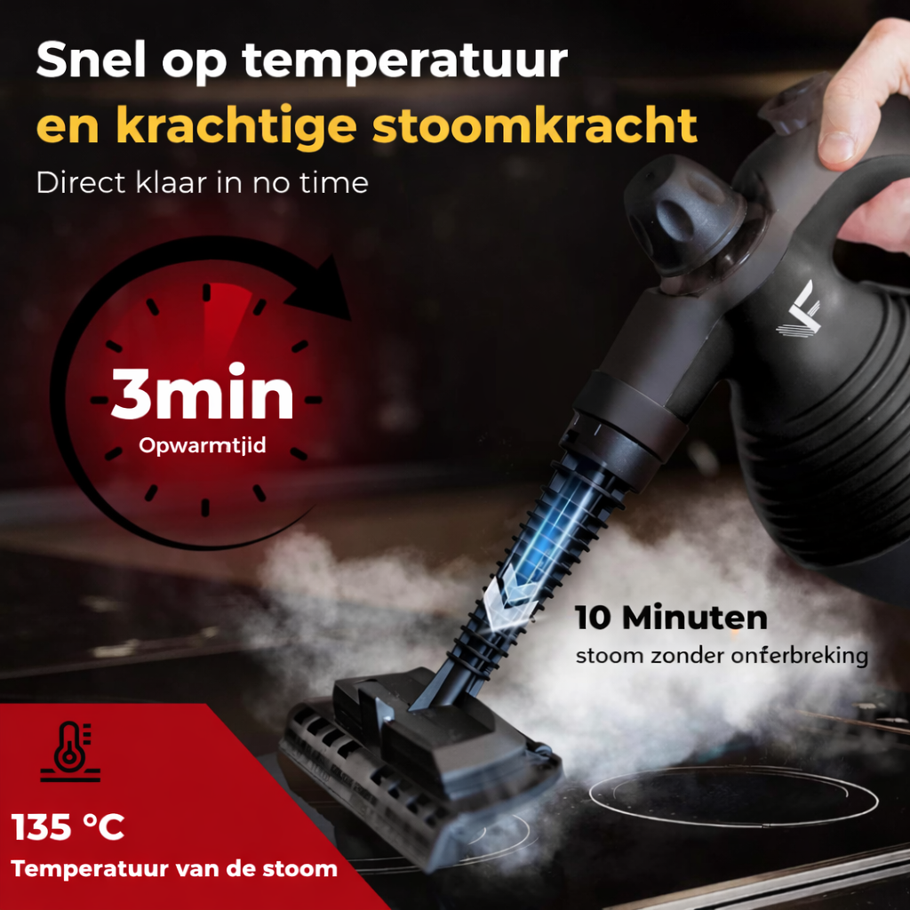 Handstoomreiniger - Stoomregeling - Inclusief 10 accessoires - 350 ml tank - Zwart