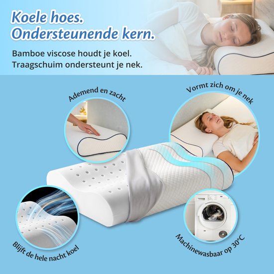 Ella Wave-Hard Orthopedisch Hoofdkussen voor Rug en Zijslaper - Ergonomisch Neksteun Kussen van Traagschuim - Slaapkussen Nekklachten 60 x 40 cm - Wit