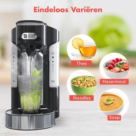 KitchenBrothers Heetwaterdispenser - 2L - Instant Waterkoker - 9 standen van 180 t/m 300 ml -Heetwatertap - 3000W - RVS/Zwart