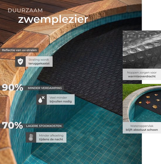 tectake® Zwembad Afdekzeil - Rond Ø 381 cm - Noppenfolie - Zwembadafdekking - Zonnefolie - Warmtefolie - Zwembadverwarming - Zelfdrijvend - Op maat te snijden - Zwart