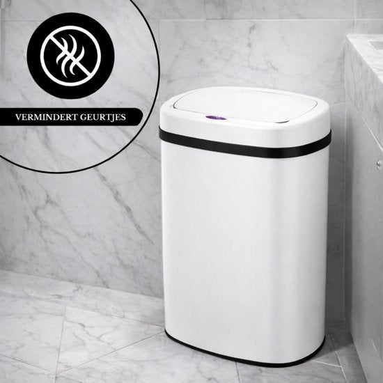 Bayt Prullenbak - Prullenbak 60 Liter - Prullenbak met Sensor - Vuilnisbak - Afvalbak - Metaal - Wit