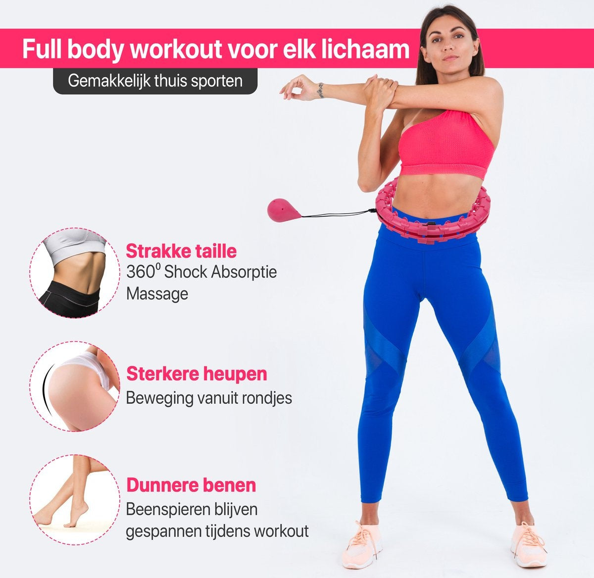 Niceey Fitness Hoelahoep Volwassenen – 24 Schakels - Sport Hula Hoop met Gewicht – Hoepel - Verstelbaar tot 150cm Omtrek – Thuis Sporten – Roze