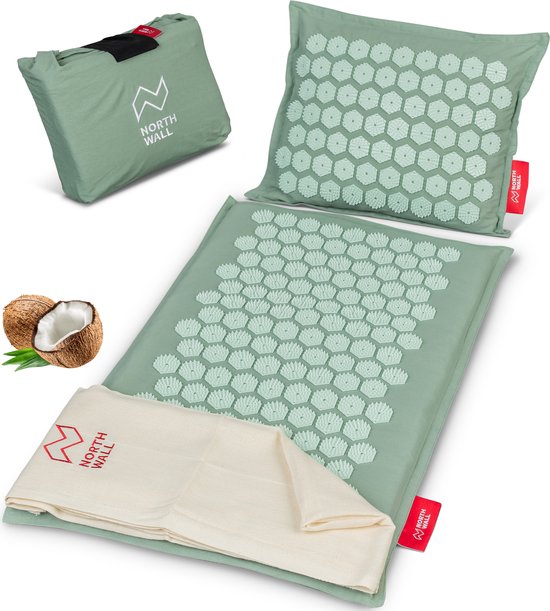 Northwall Spijkermat met Kussen & Draagtas - Acupressuur mat met Spijkerkussen - Spijkerbed - Acupunctuur - Meditatie - Shakti Massage - Groen
