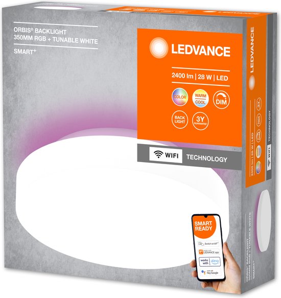 LEDVANCE Armatuur: voor plafond, DECORATIEVE PLAFOND BACKLIGHT MET WIFI TECHNOLOGIE / 28 W, 22-…24- V, stralingshoek: 11-, RGBTW, 3-65- K, behuizingsmateriaal: staal, IP2-